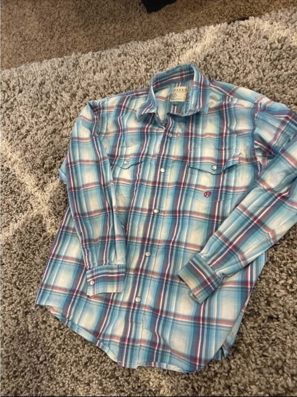 Boy’s Roper  Blue Plaid Long-Sleeve Button-Up Shirt
